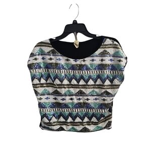 B Envied Vintage y2k Sequin Top Small White Black Blue